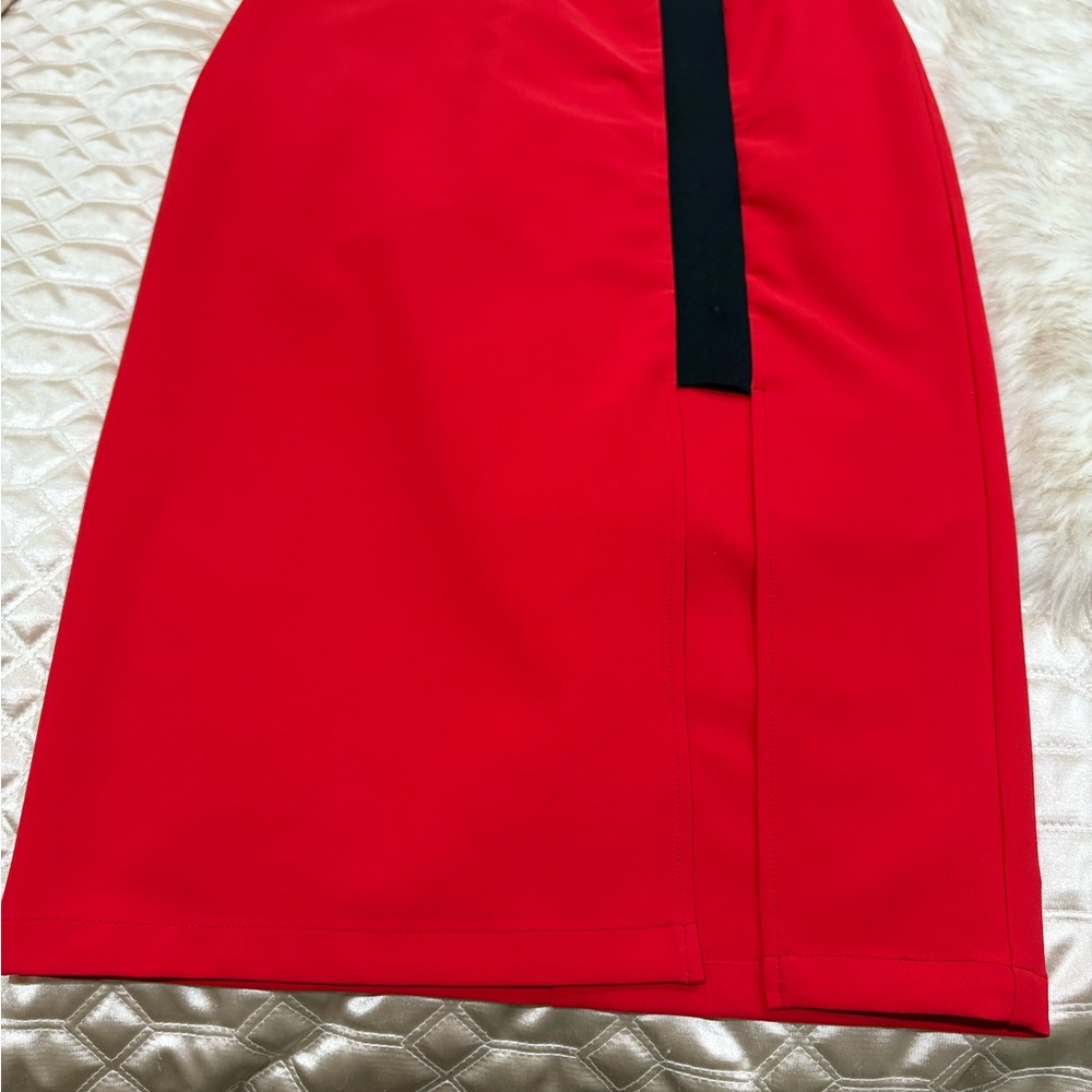 bebe Asymmetrical Red Skirt with Black Detail